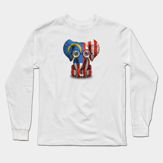 Baby Elephant with Glasses and Malaysian Flag Long Sleeve T-Shirt by jeffbartels